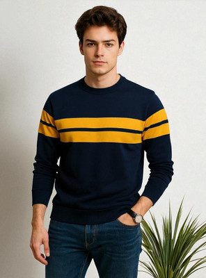 Teezler Solid Men Round Neck Navy Blue T-Shirt