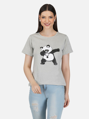 Unistreet Graphic Print Women Round Neck Grey T-Shirt