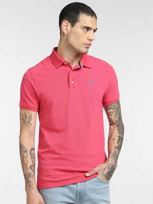 JACK & JONES Solid Men Polo Neck Pink T-Shirt