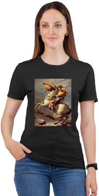 montae Printed Women Round Neck Black T-Shirt