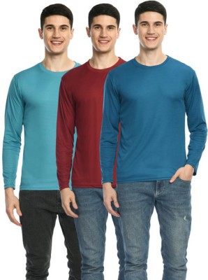 Dam Solid Men Round Neck Maroon, Blue T-Shirt