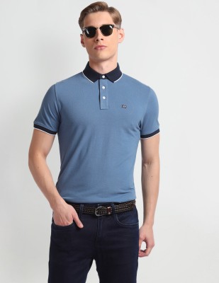 Arrow Sport Self Design Men Polo Neck Blue T-Shirt