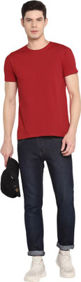 V sense Solid Couple Round Neck Maroon T-Shirt