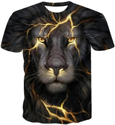 UD FABRIC Animal Print Men Round Neck Black T-Shirt