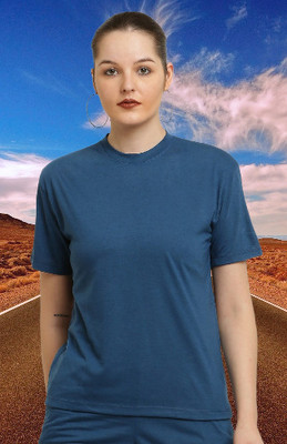 CANIDAE Solid Women Round Neck Light Blue T-Shirt