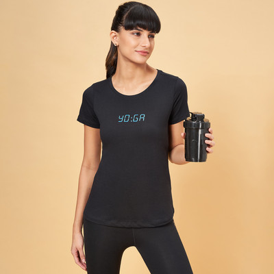 Ajile By Pantaloons Typography Women Round Neck Black T-Shirt