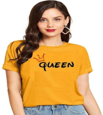 SAHAL Typography Women Round Neck Yellow T-Shirt