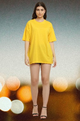 CANIDAE Solid Women Round Neck Yellow T-Shirt