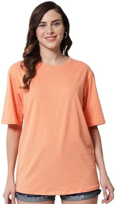 DEEPAEEPA Solid Women Round Neck Orange T-Shirt