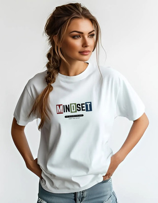 WILDENIC Printed Women Round Neck White T-Shirt