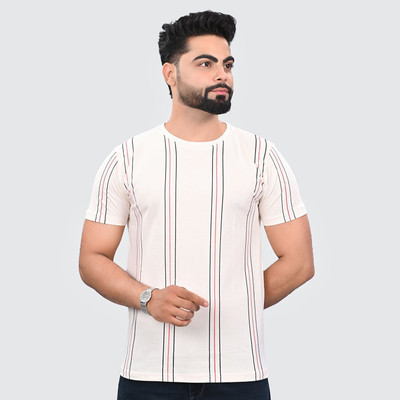 KASPY Striped Men Round Neck Multicolor T-Shirt
