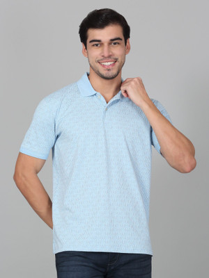CANTABIL Printed Men Polo Neck Light Blue T-Shirt