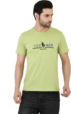 Sageware Printed Men Round Neck Light Green T-Shirt