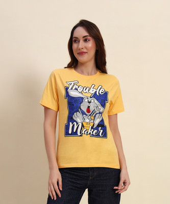 THE DRY STATE Printed Women Round Neck Yellow T-Shirt