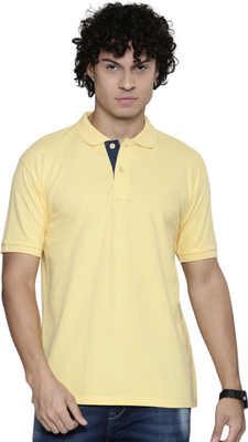 ABHYAM Solid Men Polo Neck Yellow T-Shirt