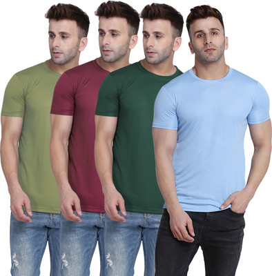 TQH Solid Men Round Neck Light Green, Green, Maroon T-Shirt