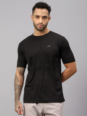 VECTOR X Solid Men Round Neck Black T-Shirt