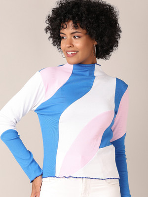 V-MART Solid Women High Neck Multicolor T-Shirt