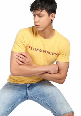 FLYING MACHINE Printed Men Round Neck Yellow T-Shirt