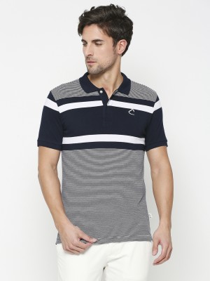 BEING HUMAN Striped Men Polo Neck Dark Blue T-Shirt