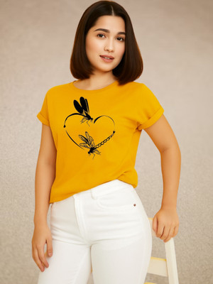 Parona Printed Women Round Neck Yellow T-Shirt