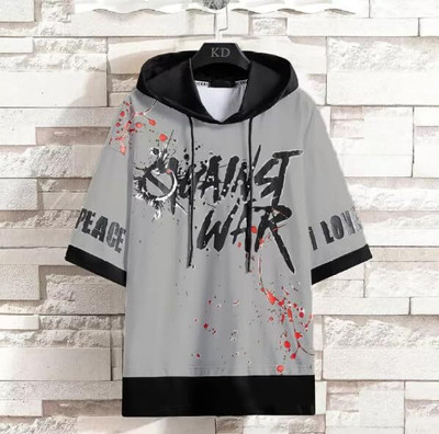 cnw Graphic Print Men Hooded Neck Grey T-Shirt