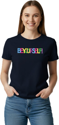 Morrio Typography Women Round Neck Navy Blue T-Shirt