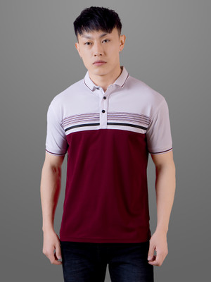 INVICTUS Self Design Men Polo Neck Maroon T-Shirt
