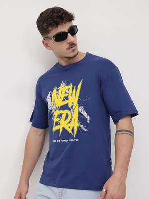 Roadster Printed Men Round Neck Blue T-Shirt