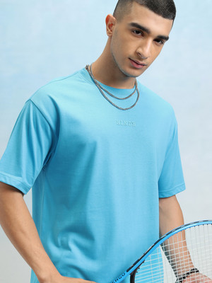 HIGHLANDER Solid Men Round Neck Blue T-Shirt