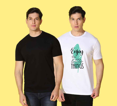 WOOSTRO Printed, Solid Men Round Neck Multicolor T-Shirt