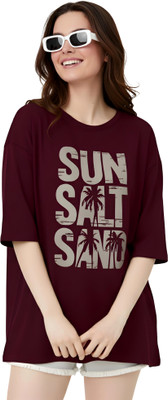 PUBCLUB Printed Women Round Neck Brown T-Shirt