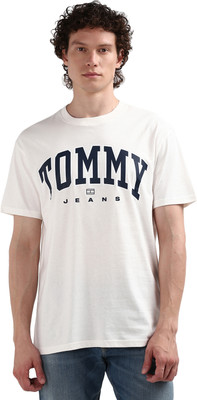 TOMMY HILFIGER Printed Men Round Neck White T-Shirt