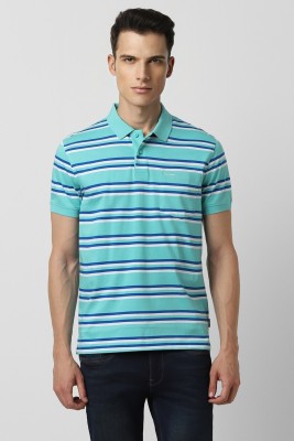 VAN HEUSEN Striped Men Polo Neck Blue T-Shirt