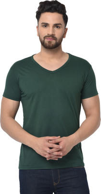 Moordale Fab Solid Men V Neck Dark Green T-Shirt
