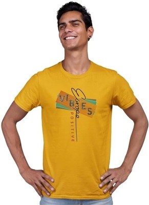 IFTEE Printed Men Round Neck Yellow T-Shirt