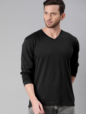 Nilan Solid Men V Neck Black T-Shirt