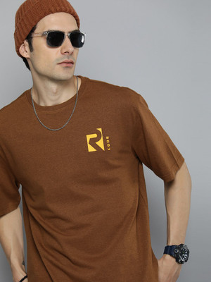 R.Code by The Roadster Life Co. Solid Men Round Neck Brown T-Shirt