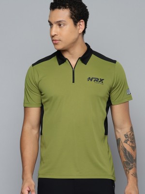HRX by Hrithik Roshan Self Design Men Polo Neck Green T-Shirt