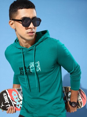 WROGN Solid Men Hooded Neck Green T-Shirt