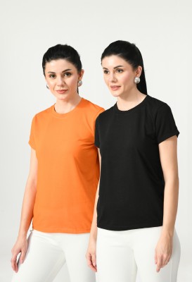 Nael Fashion Solid Women Round Neck Black T-Shirt