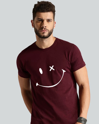 HouseOfCommon Printed Men Round Neck Maroon T-Shirt