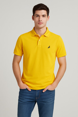 saltlake Solid Men Polo Neck Yellow T-Shirt