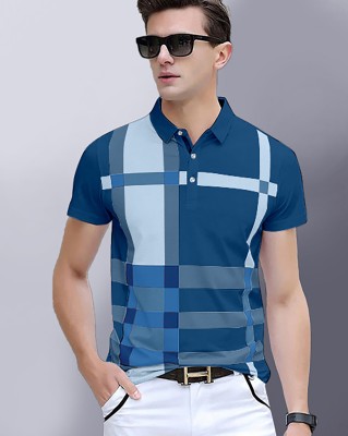 AUSK Striped Men Polo Neck Dark Blue, Light Blue T-Shirt