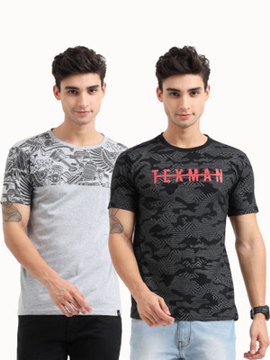 Texman Graphic Print Men Round Neck Black, Grey T-Shirt