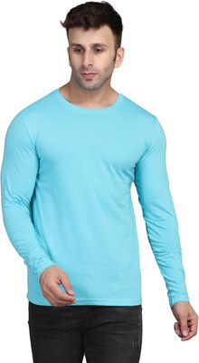 SLOWLORIS Solid Men Round Neck Light Blue T-Shirt