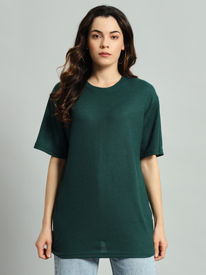 IMSA MODA Solid Women Round Neck Green T-Shirt