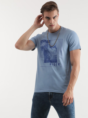 LEE Printed Men Polo Neck Blue T-Shirt