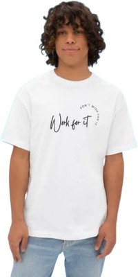 manavgifts Typography, Self Design Men Round Neck White T-Shirt