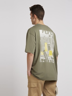 Pepe Jeans Graphic Print Men Crew Neck Green T-Shirt